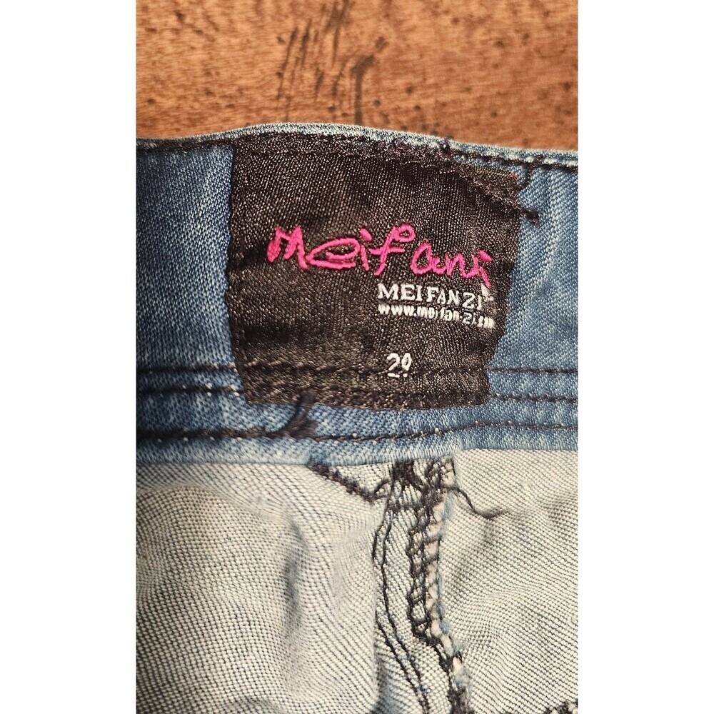 Meifanzi Designer Y2K Light Wash Skinny Japanese Jeans Blue Sequins Size 29 - Picture 11 of 16